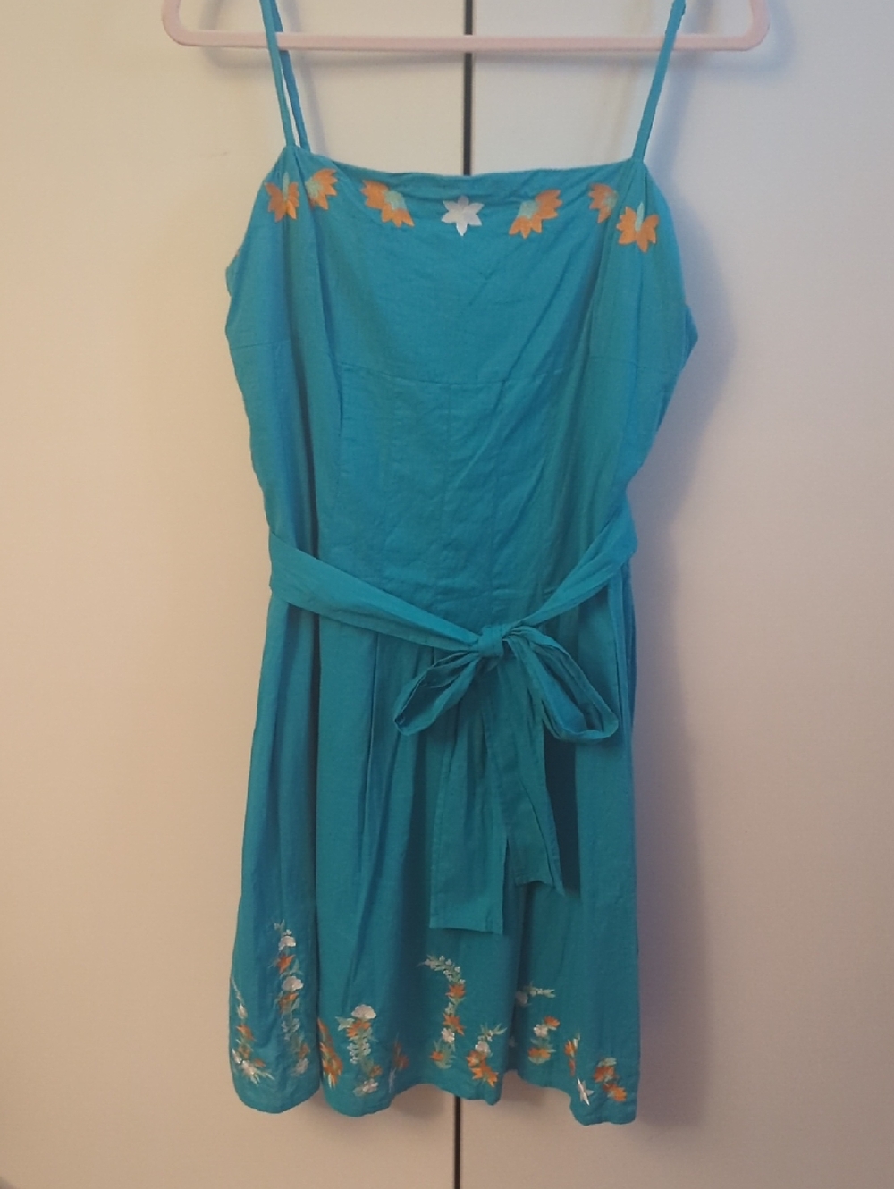 BCBGirls Teal Dress with Orange Embroidered Accent, Size M